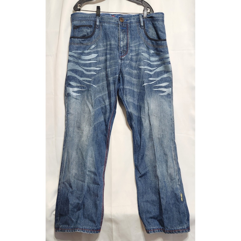 Coogi Mens Tiger Embroidered Jeans Medium Wash Baggy 40x34 Streetwear